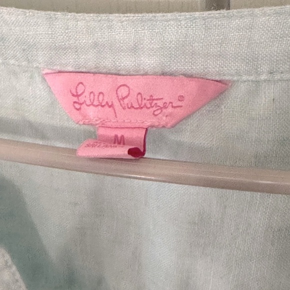 Lilly Pulitzer 100% Linen Long Sleeve Popover Top Size Medium‎ Seafoam Green - Picture 6 of 8